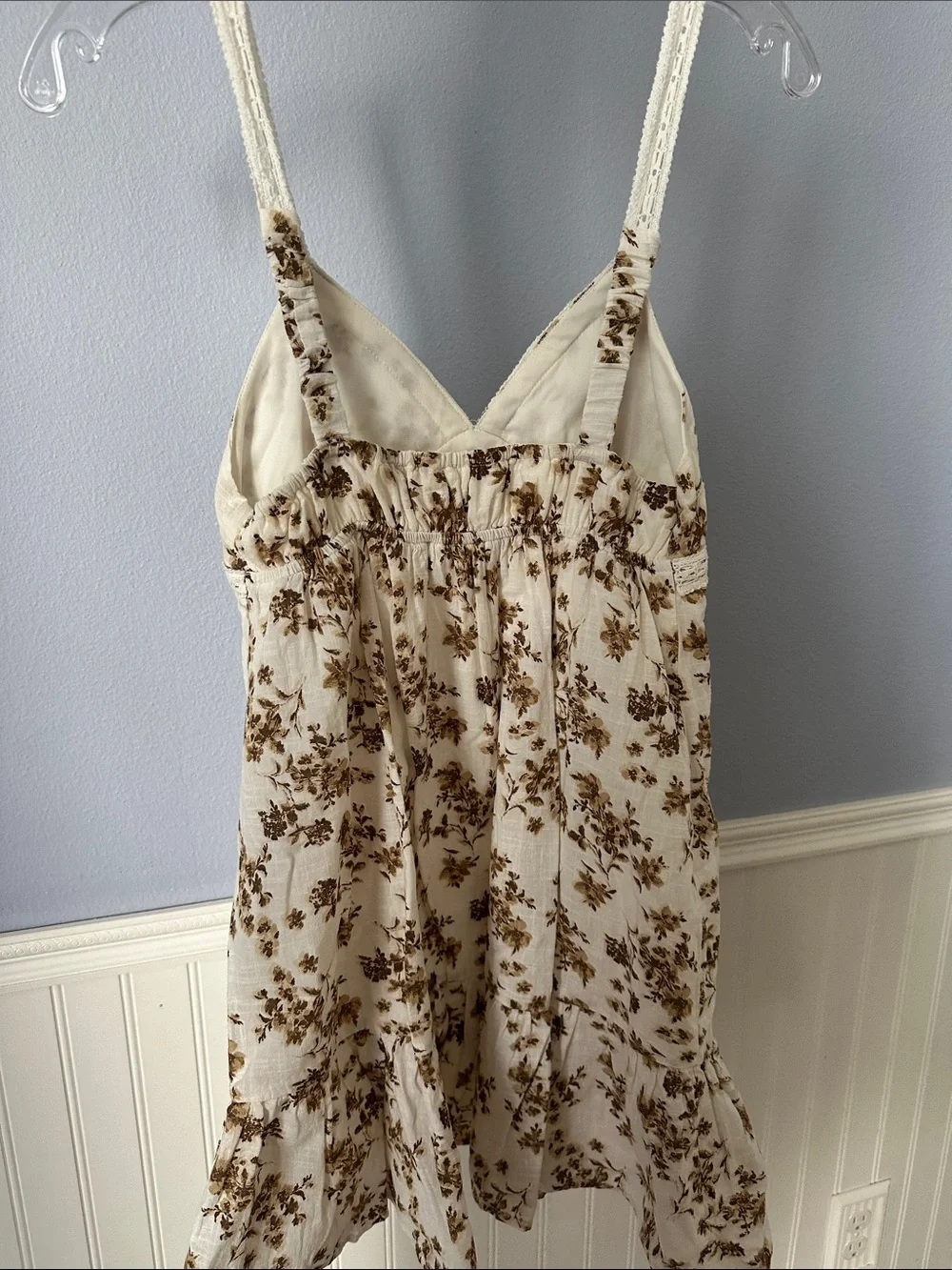 No Boundaries 100% Cotton Cream Floral Mini Dress with Brown Print